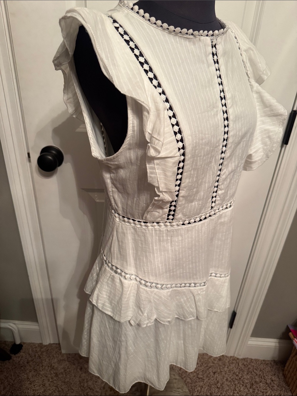 White Ruffled Embroidered Summer Dress - Picture 6 of 12